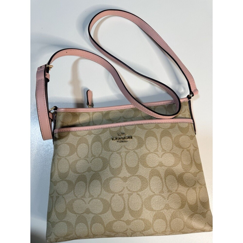 Coach Beige Signature Crossbody with Pink Trim - Picture 12 of 16